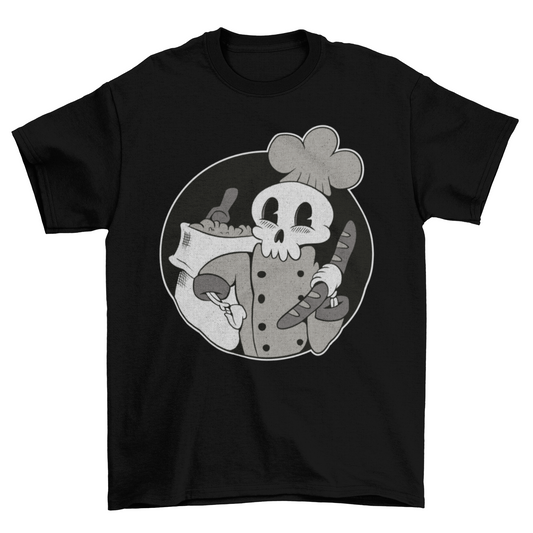 Skeleton baker retro cartoon t-shirt